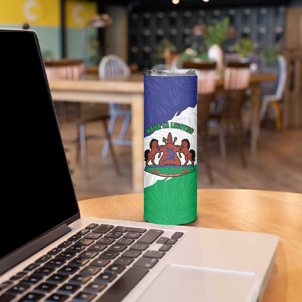 Personalised Afro Lesotho Skinny Tumbler Coat Of Arms With Map - Grunge Style LT15