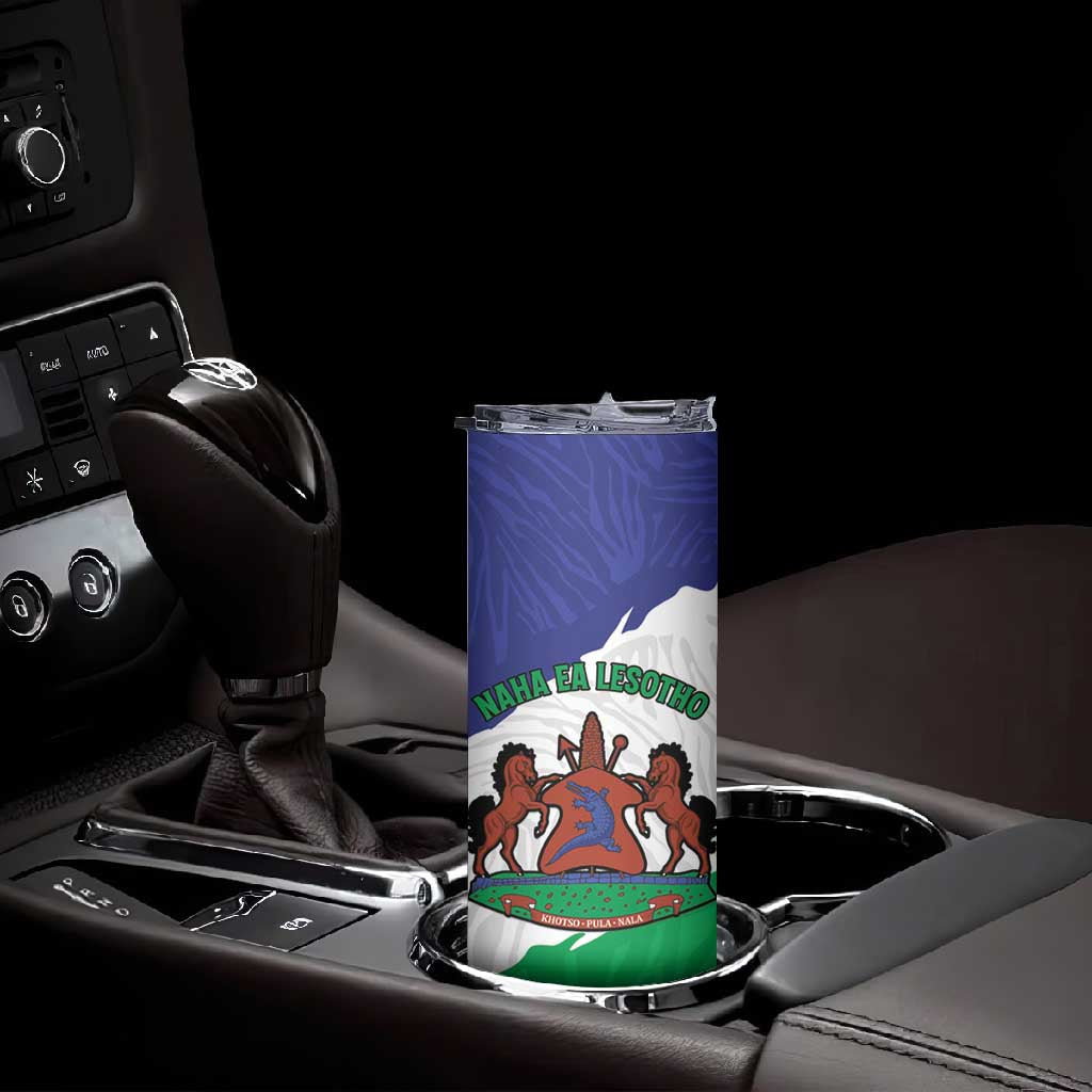 Personalised Afro Lesotho Skinny Tumbler Coat Of Arms With Map - Grunge Style LT15