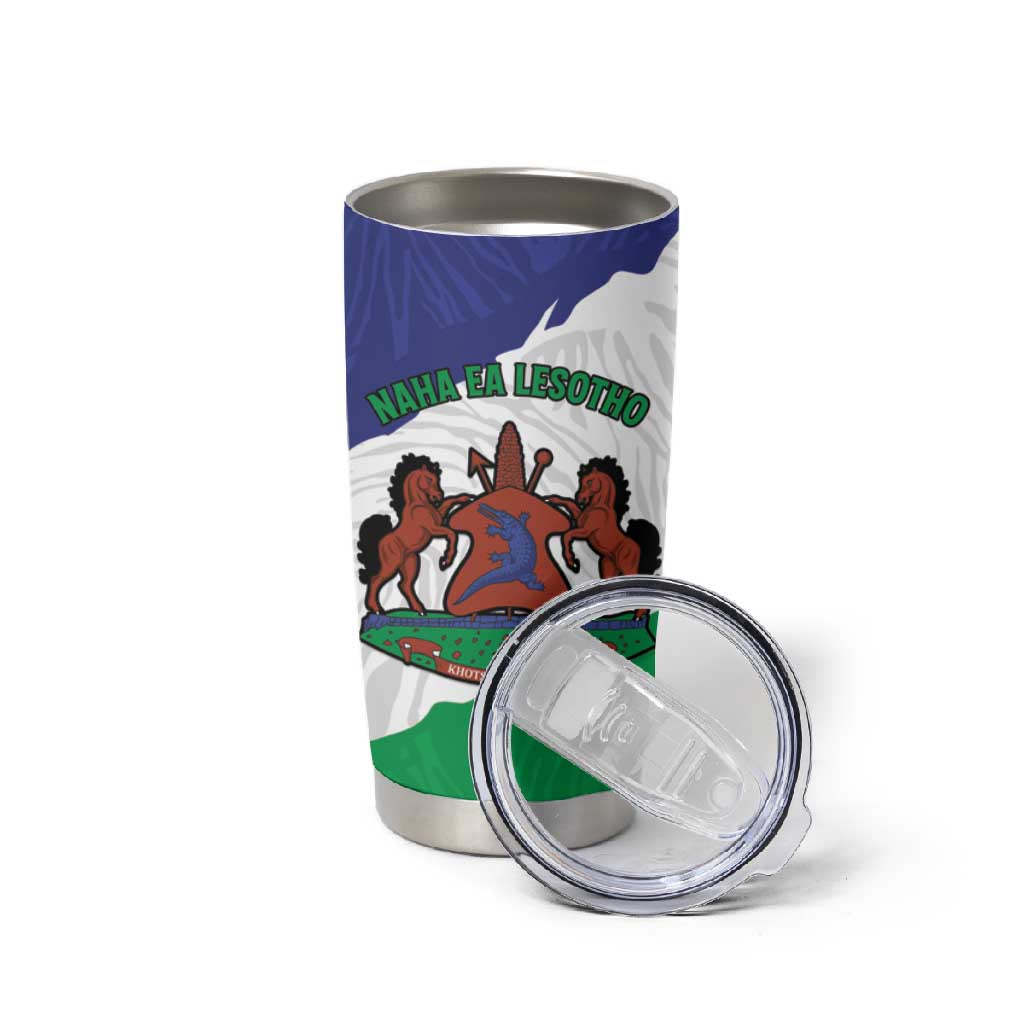 Personalised Afro Lesotho Tumbler Cup Coat Of Arms With Map - Grunge Style LT15