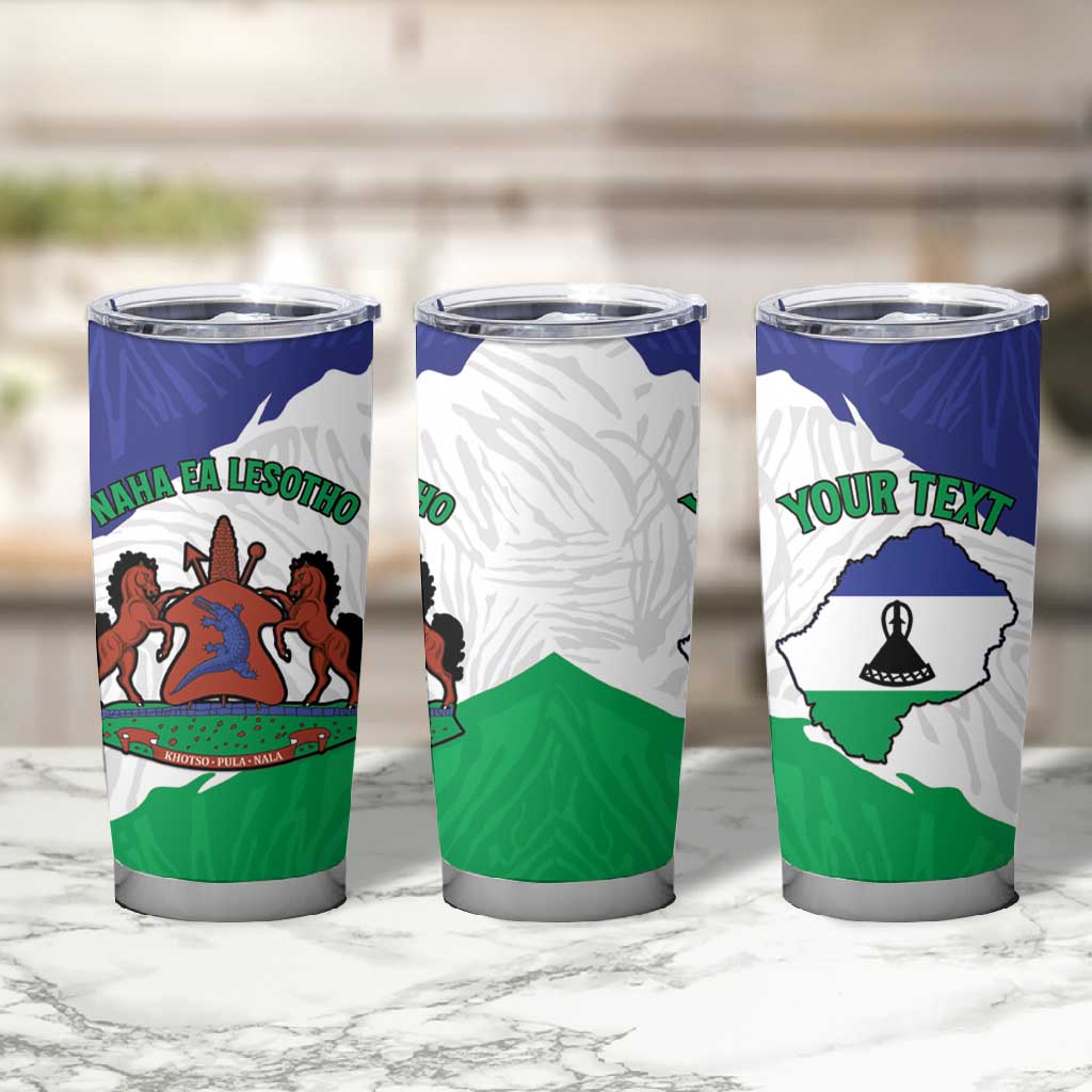 Personalised Afro Lesotho Tumbler Cup Coat Of Arms With Map - Grunge Style LT15