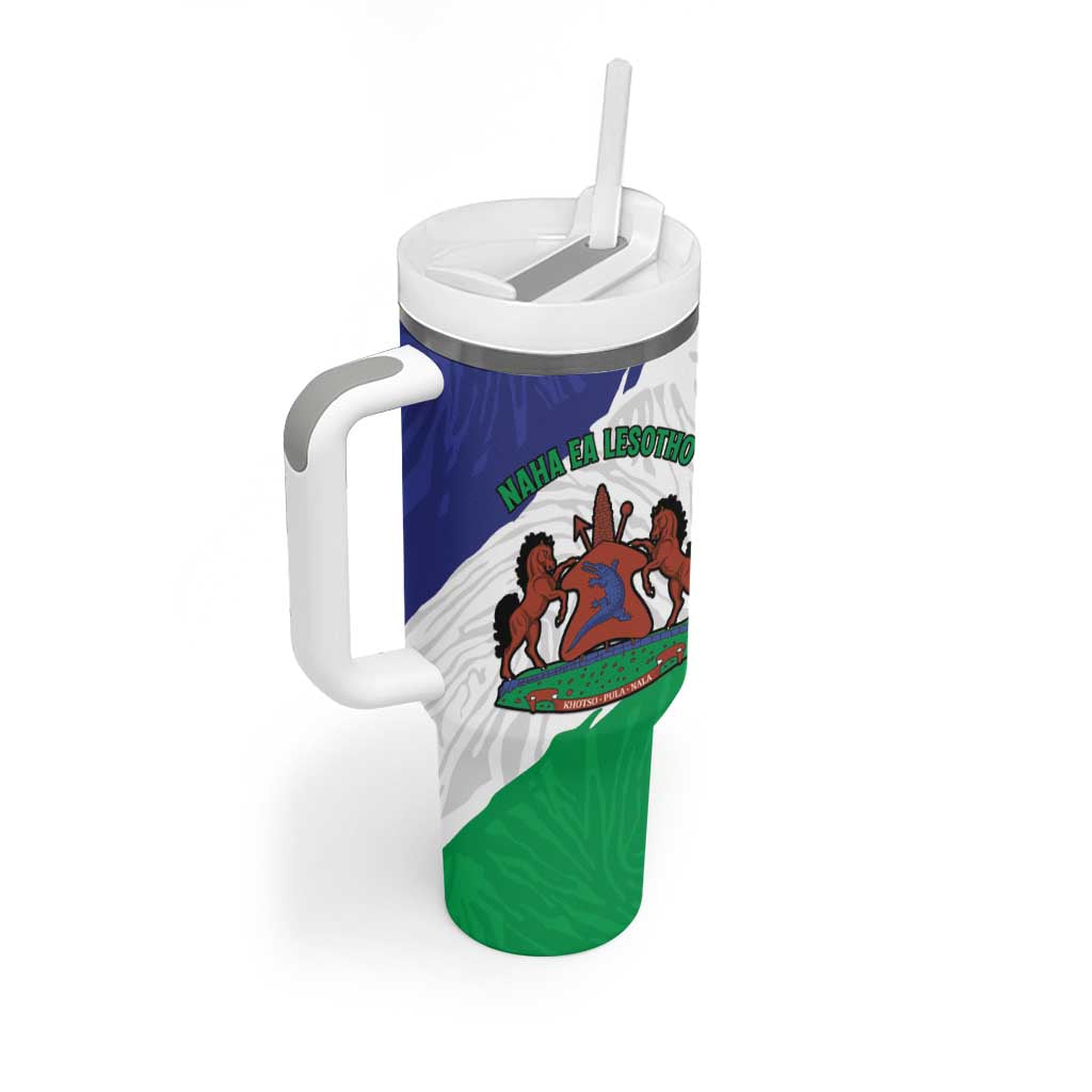 Personalised Afro Lesotho Tumbler With Handle Coat Of Arms With Map - Grunge Style LT15