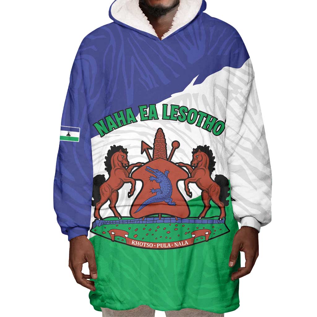 Personalised Afro Lesotho Wearable Blanket Hoodie Coat Of Arms With Map - Grunge Style LT15