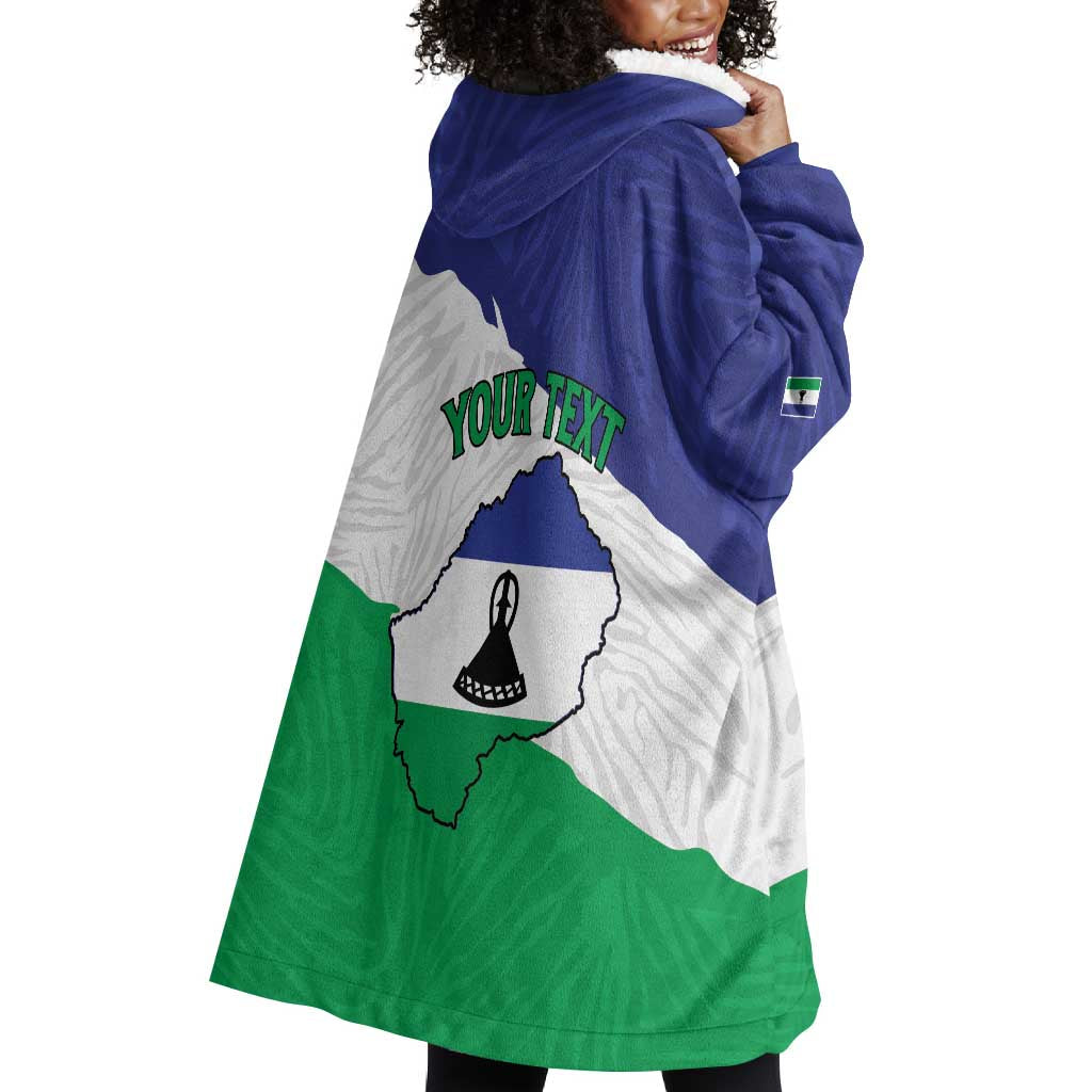 Personalised Afro Lesotho Wearable Blanket Hoodie Coat Of Arms With Map - Grunge Style LT15