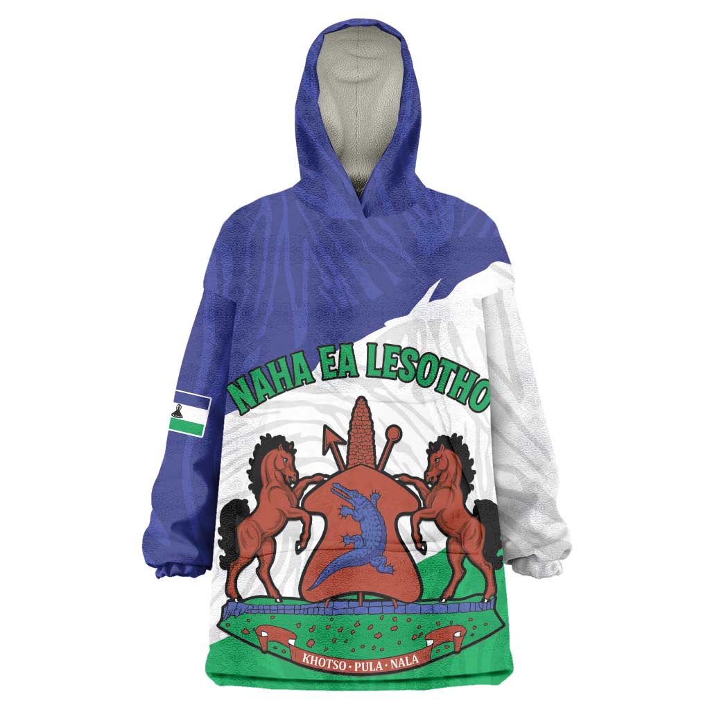 Personalised Afro Lesotho Wearable Blanket Hoodie Coat Of Arms With Map - Grunge Style LT15