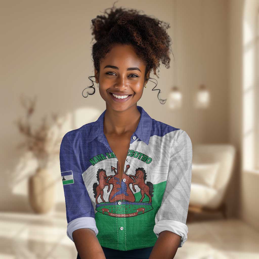 Personalised Afro Lesotho Women Casual Shirt Coat Of Arms With Map - Grunge Style LT15
