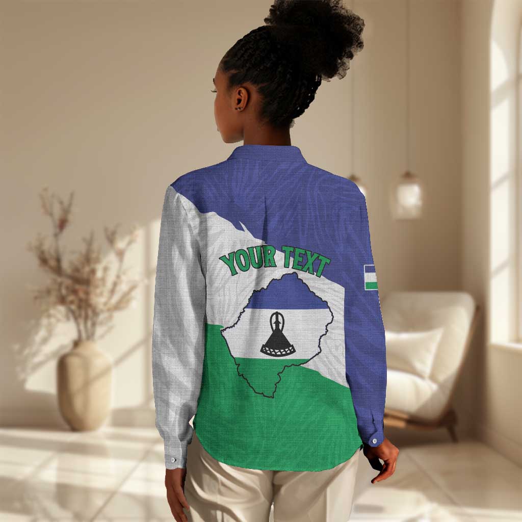 Personalised Afro Lesotho Women Casual Shirt Coat Of Arms With Map - Grunge Style LT15