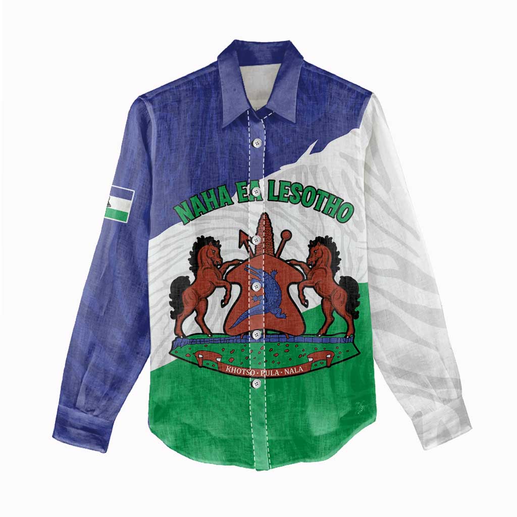 Personalised Afro Lesotho Women Casual Shirt Coat Of Arms With Map - Grunge Style LT15