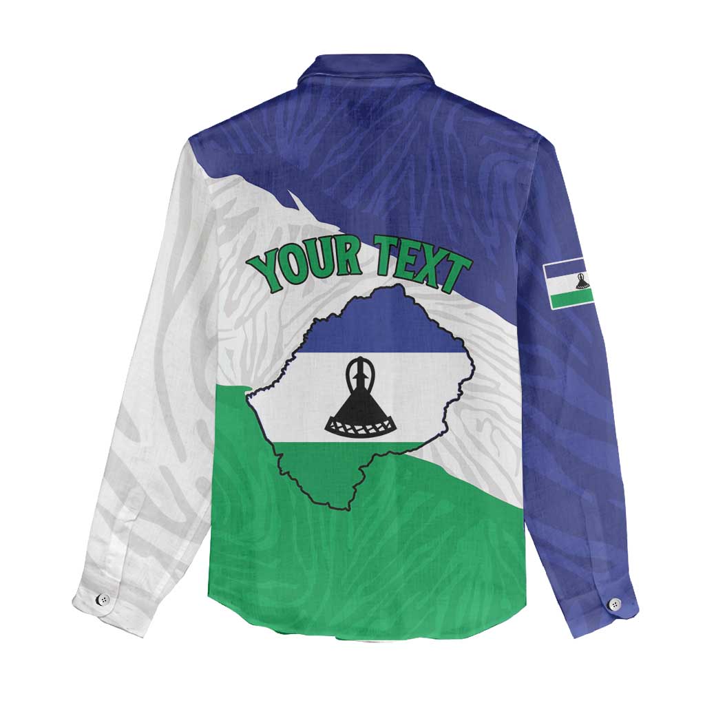 Personalised Afro Lesotho Women Casual Shirt Coat Of Arms With Map - Grunge Style LT15