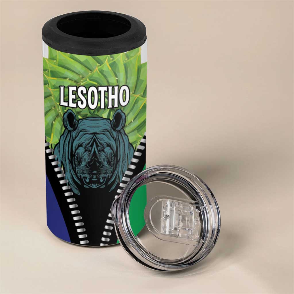 Personalised Afro Lesotho 4 in 1 Can Cooler Tumbler Black Rhinoceros Aloe Polyphylla LT15