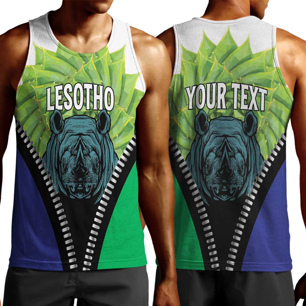 Personalised Afro Lesotho Men Tank Top Black Rhinoceros Aloe Polyphylla LT15