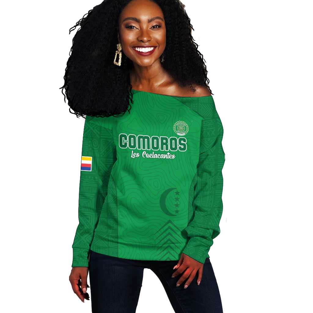 Custom Comoros Football Off Shoulder Sweater Go Les Coelacantes LT15