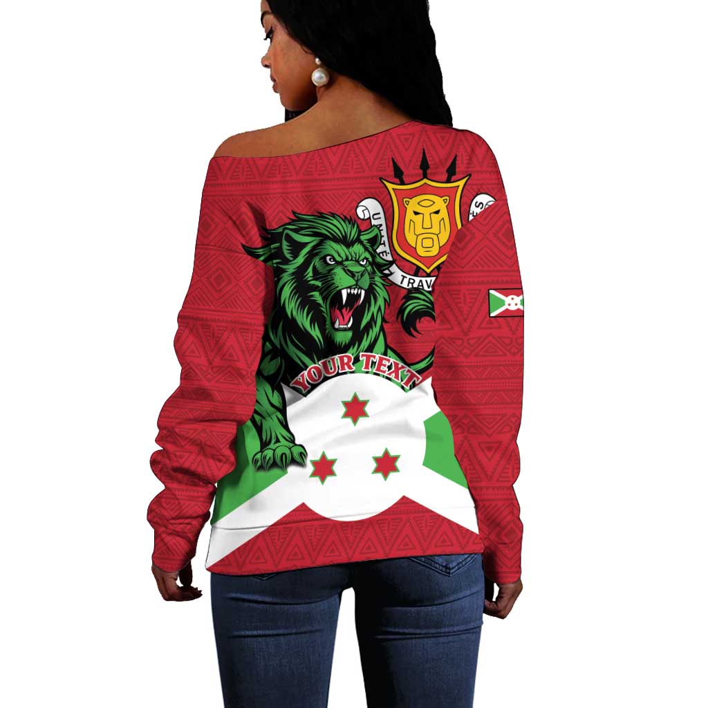 Personalized Jamhuri ya Burundi Off Shoulder Sweater Lion With Coat Of Arms - Flag Style LT15