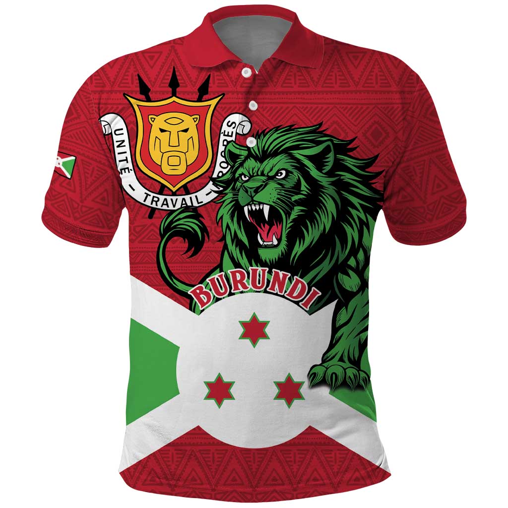 Personalized Burundi Polo Shirt Lion and Coat Of Arms - Flag Style LT15