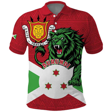 Personalized Burundi Polo Shirt Lion and Coat Of Arms - Flag Style LT15