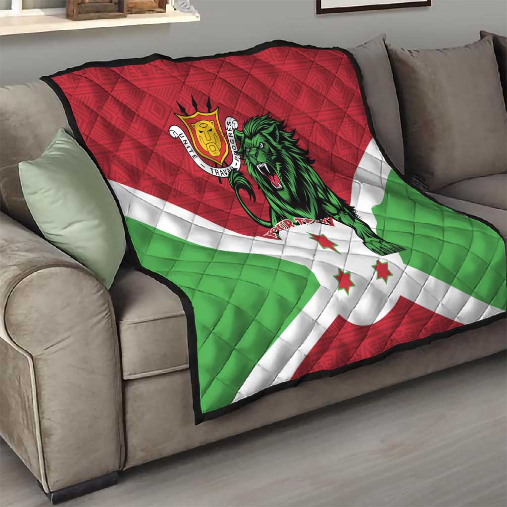 Personalized Jamhuri ya Burundi Quilt Lion With Coat Of Arms - Flag Style LT15