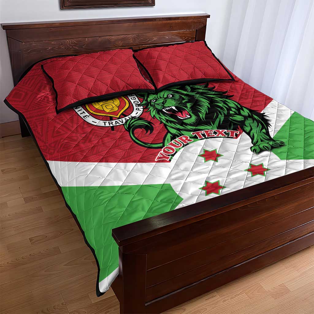 Personalized Jamhuri ya Burundi Quilt Bed Set Lion With Coat Of Arms - Flag Style LT15