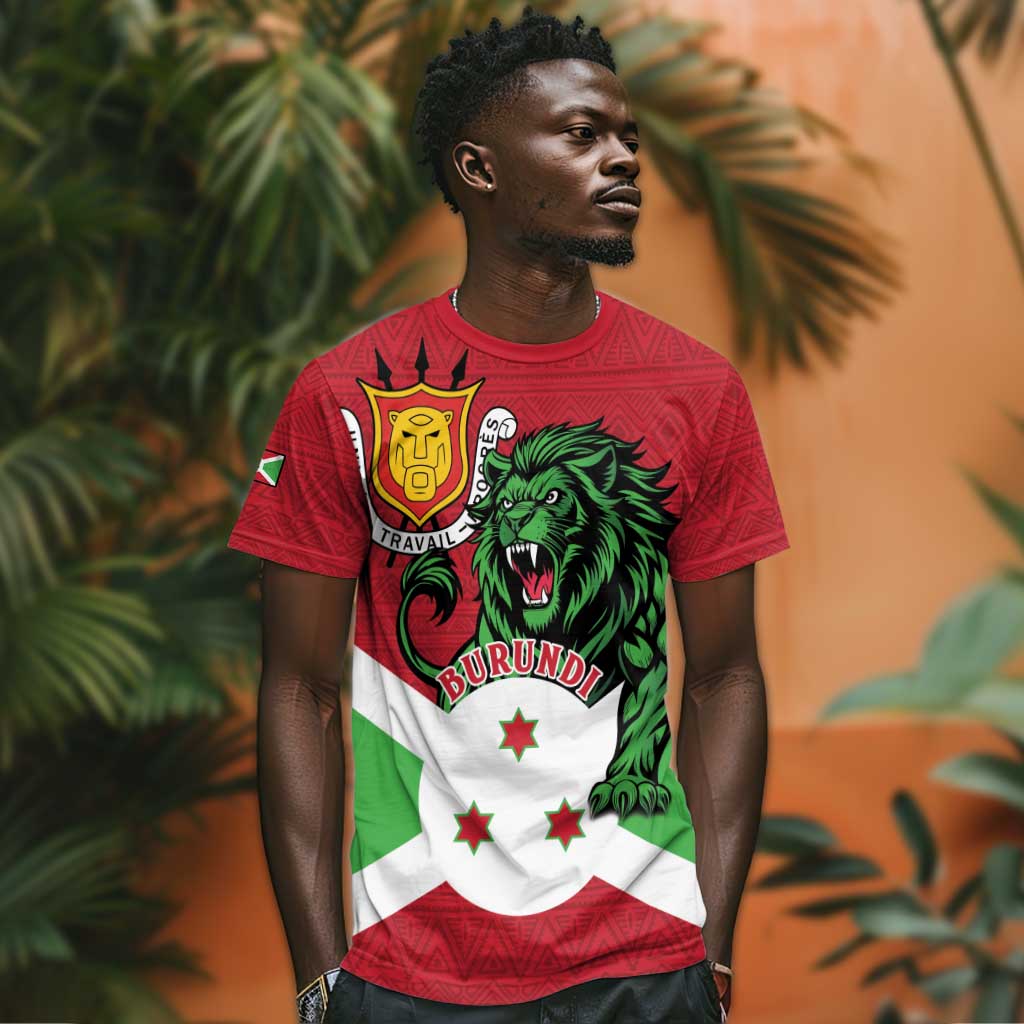 Personalized Jamhuri ya Burundi T shirt Lion With Coat Of Arms - Flag Style LT15