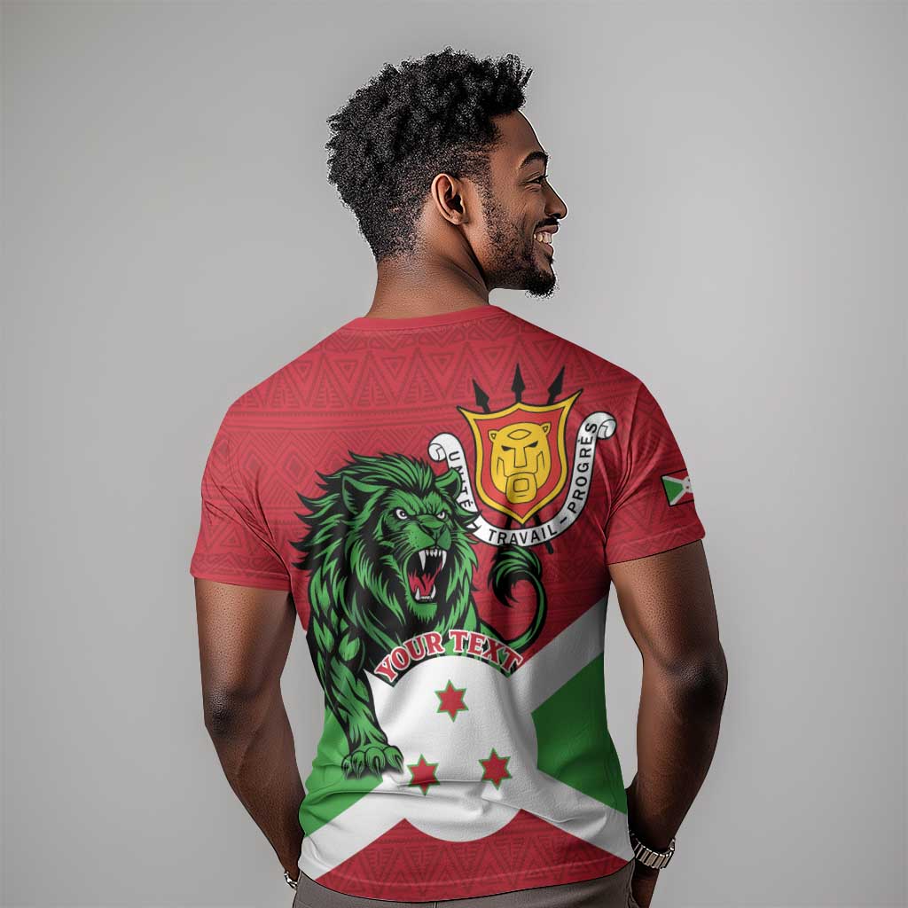 Personalized Jamhuri ya Burundi T shirt Lion With Coat Of Arms - Flag Style LT15