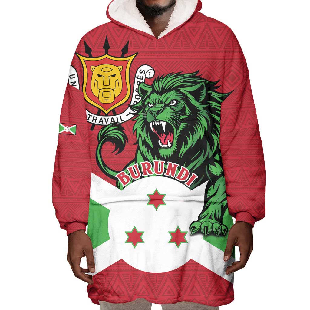 Personalized Jamhuri ya Burundi Wearable Blanket Hoodie Lion With Coat Of Arms - Flag Style LT15