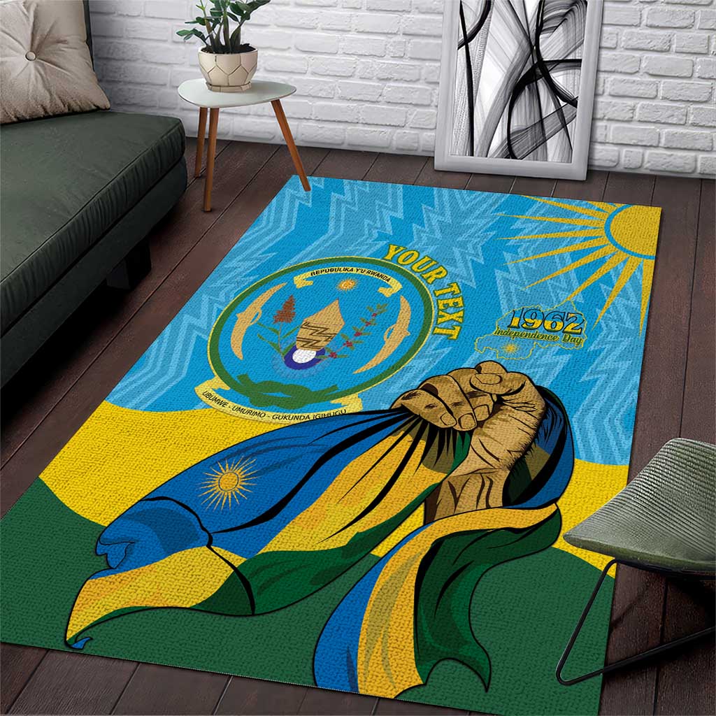 Personalized Happy Rwanda Independence Day Area Rug Coat Of Arms With Map LT15