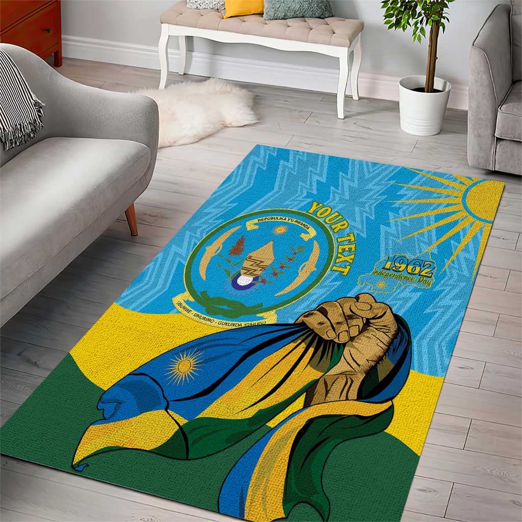 Personalized Happy Rwanda Independence Day Area Rug Coat Of Arms With Map LT15