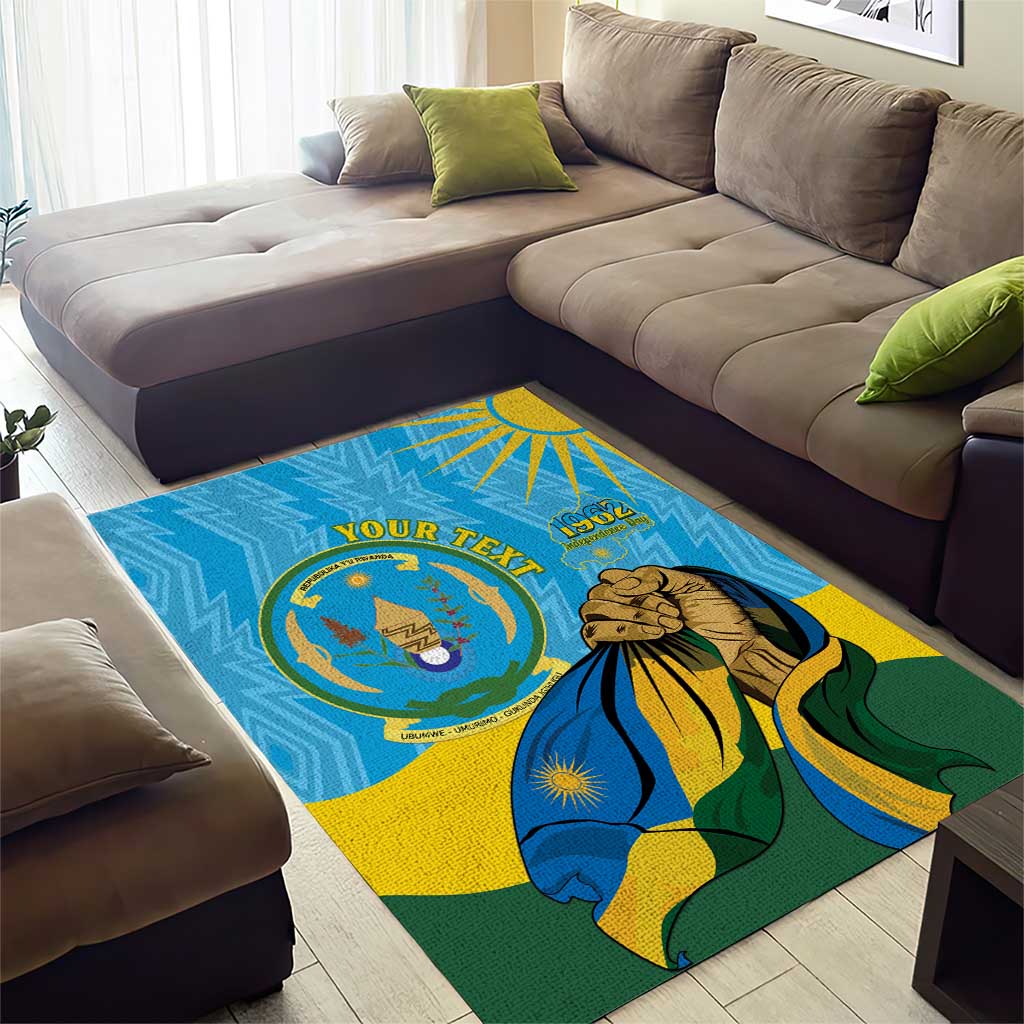 Personalized Happy Rwanda Independence Day Area Rug Coat Of Arms With Map LT15