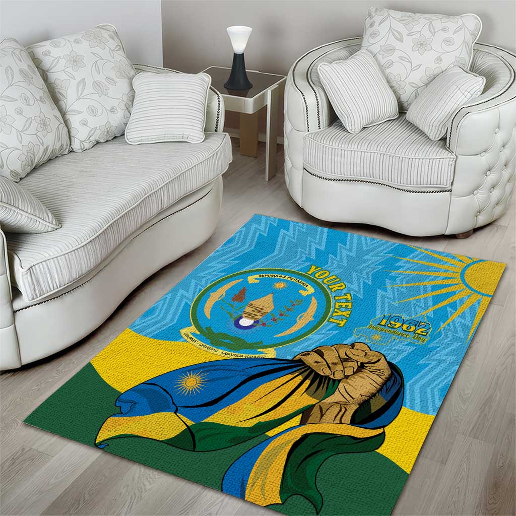 Personalized Happy Rwanda Independence Day Area Rug Coat Of Arms With Map LT15
