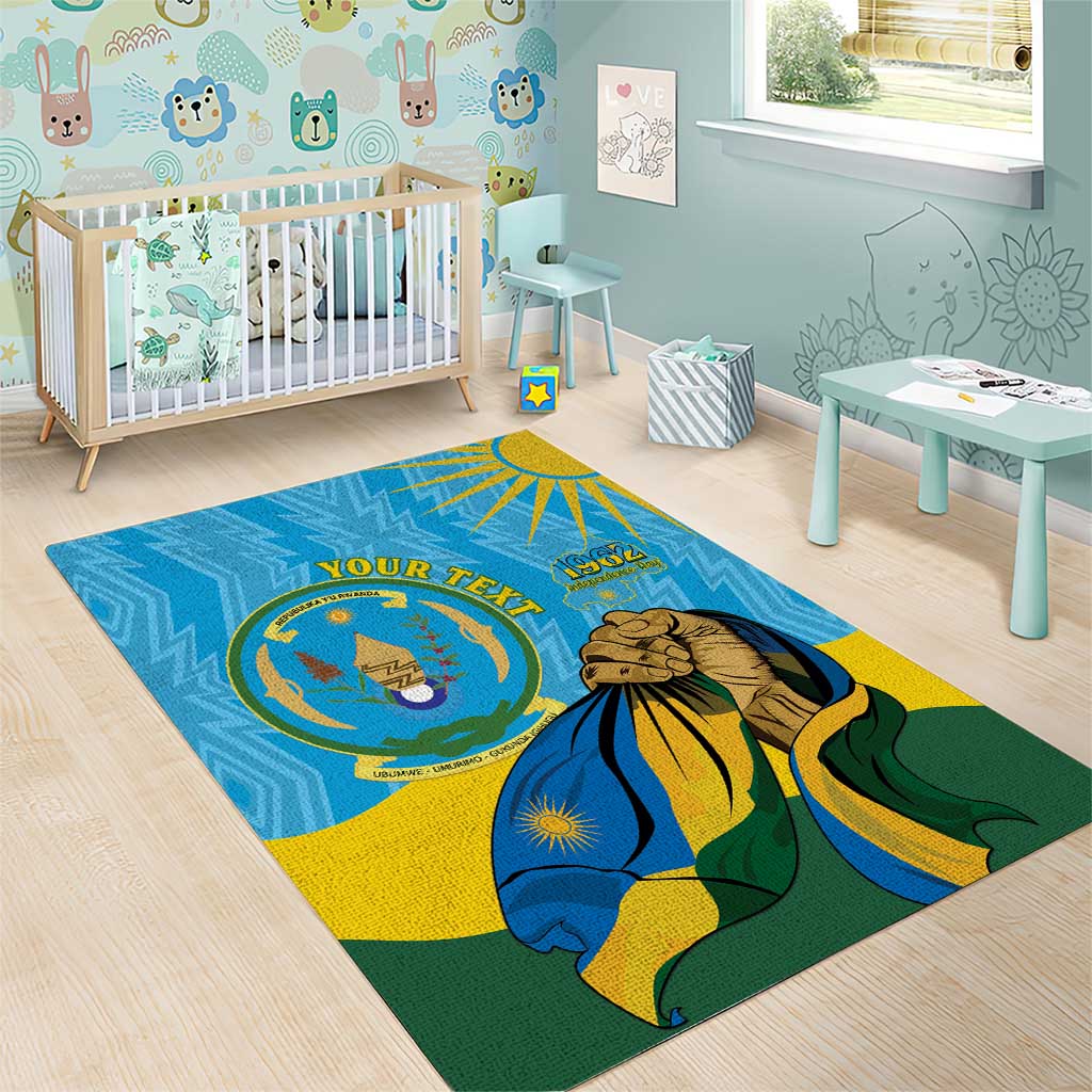 Personalized Happy Rwanda Independence Day Area Rug Coat Of Arms With Map LT15