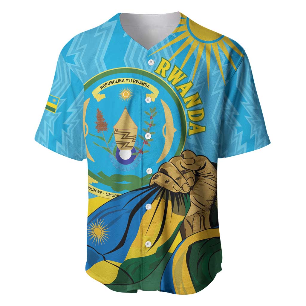 Personalized Happy Rwanda Independence Day Baseball Jersey Coat Of Arms With Map LT15