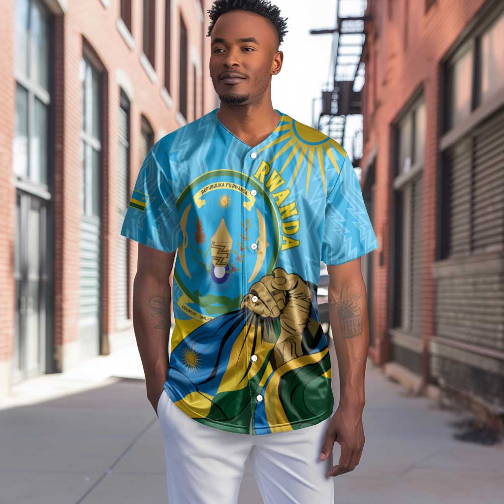 Personalized Happy Rwanda Independence Day Baseball Jersey Coat Of Arms With Map LT15