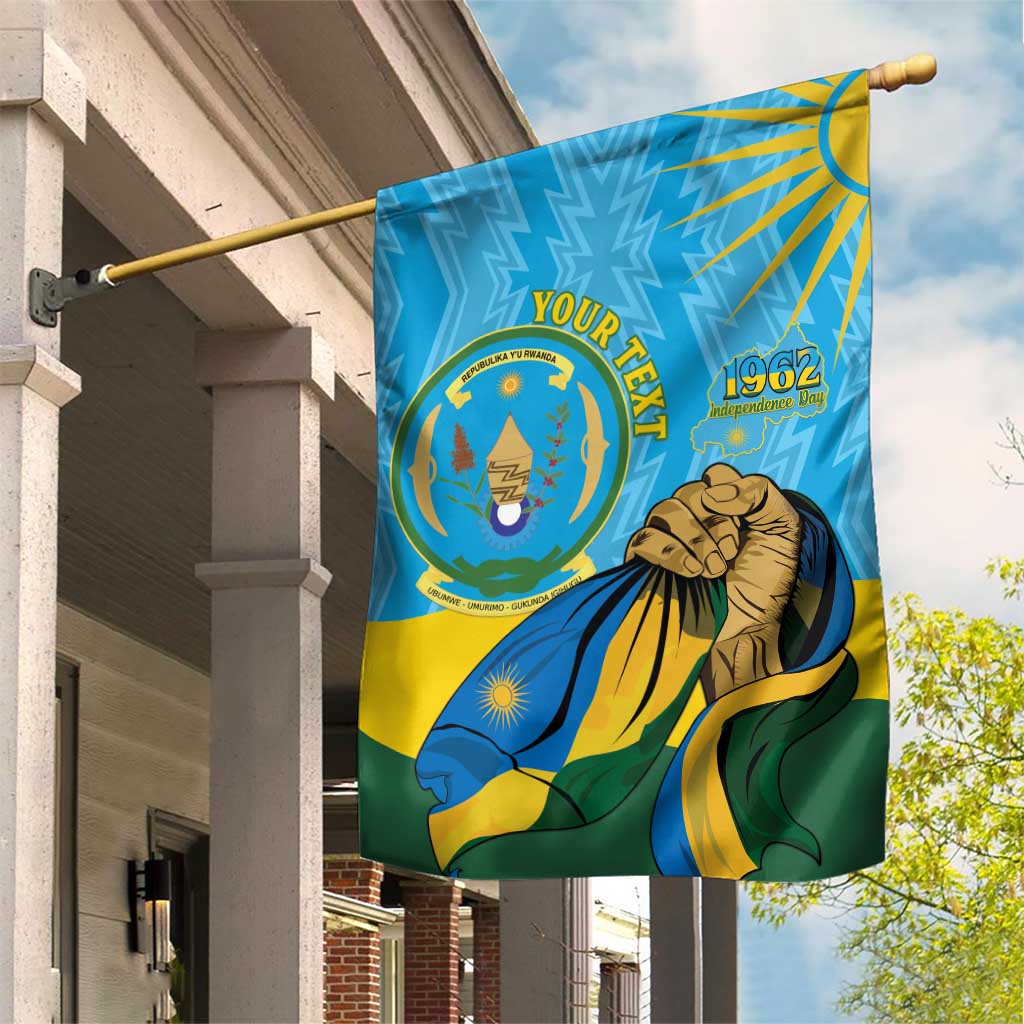 Personalized Happy Rwanda Independence Day Garden Flag Coat Of Arms With Map LT15