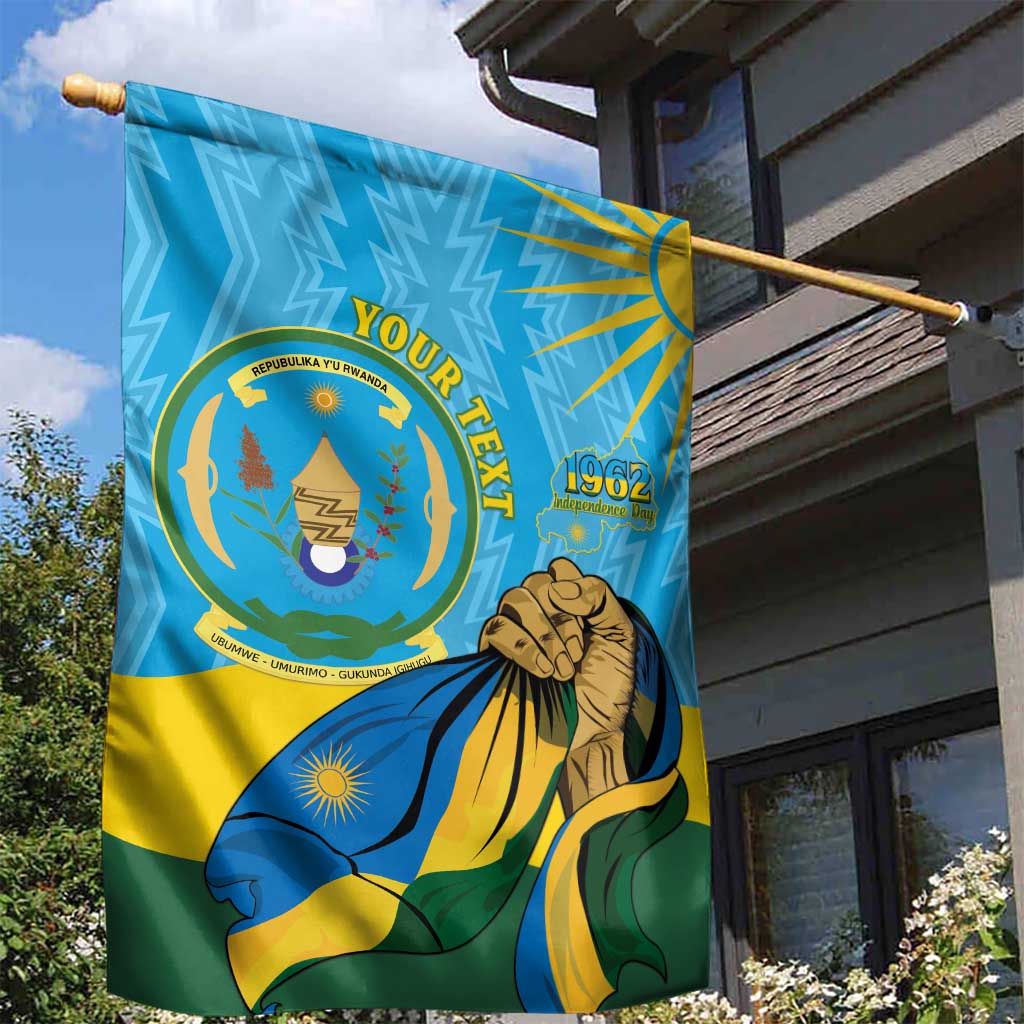Personalized Happy Rwanda Independence Day Garden Flag Coat Of Arms With Map LT15