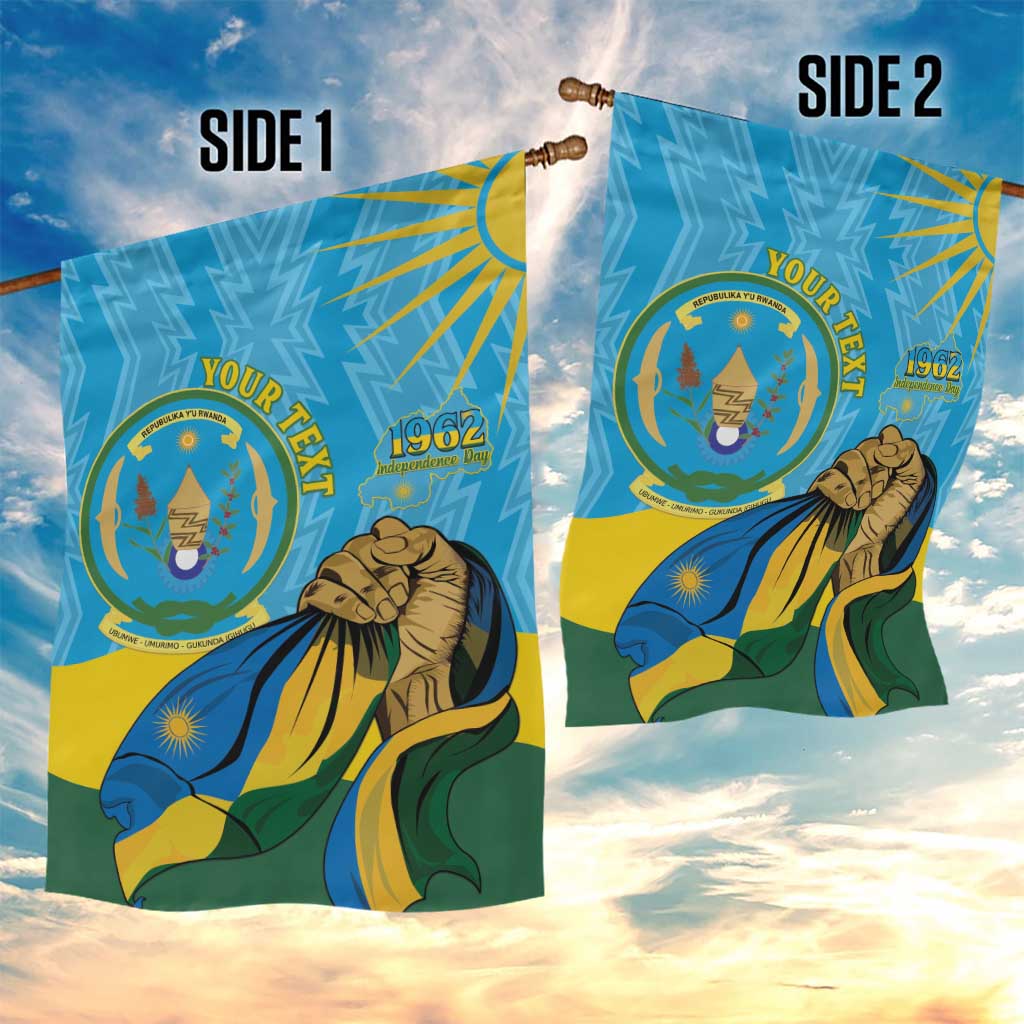 Personalized Happy Rwanda Independence Day Garden Flag Coat Of Arms With Map LT15