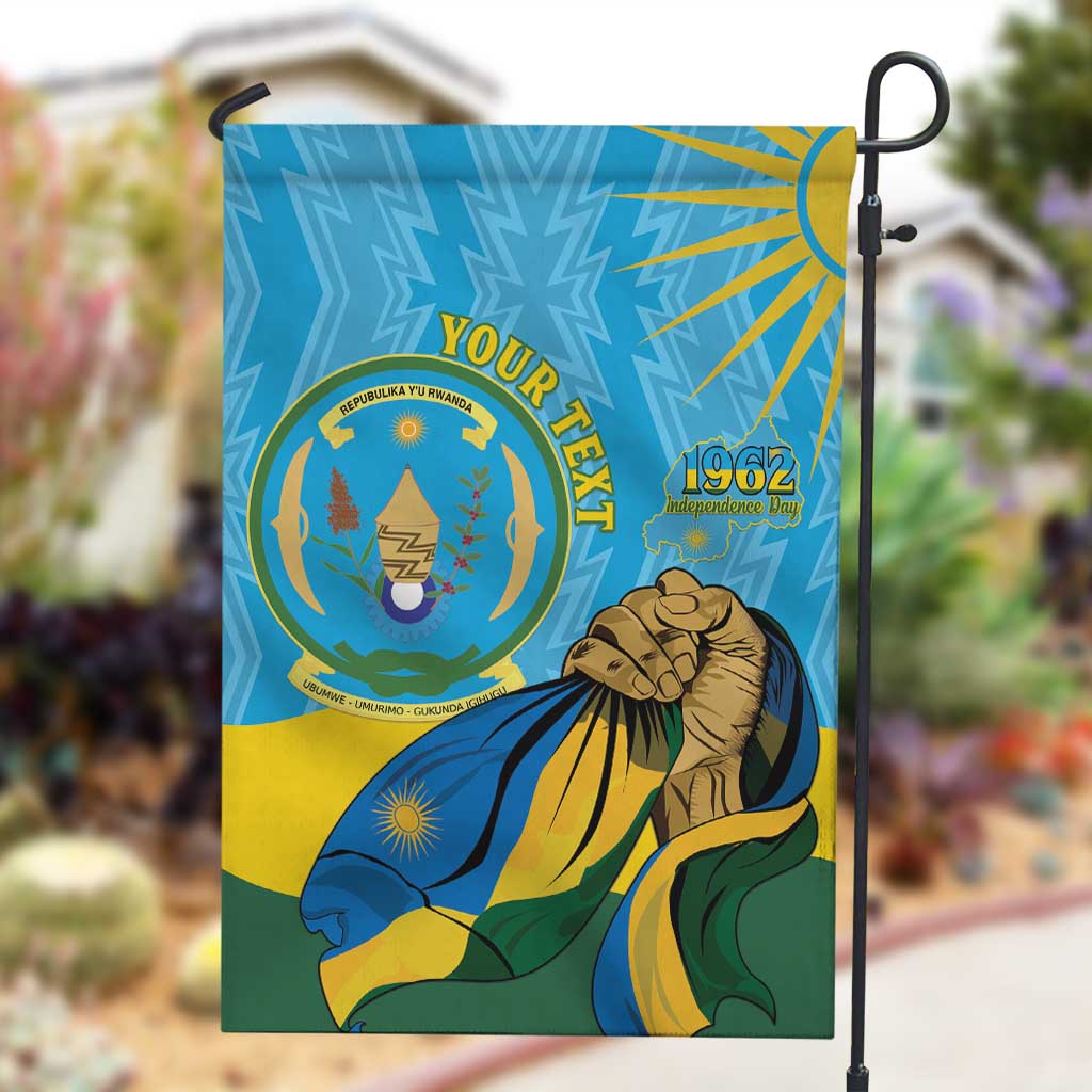 Personalized Happy Rwanda Independence Day Garden Flag Coat Of Arms With Map LT15