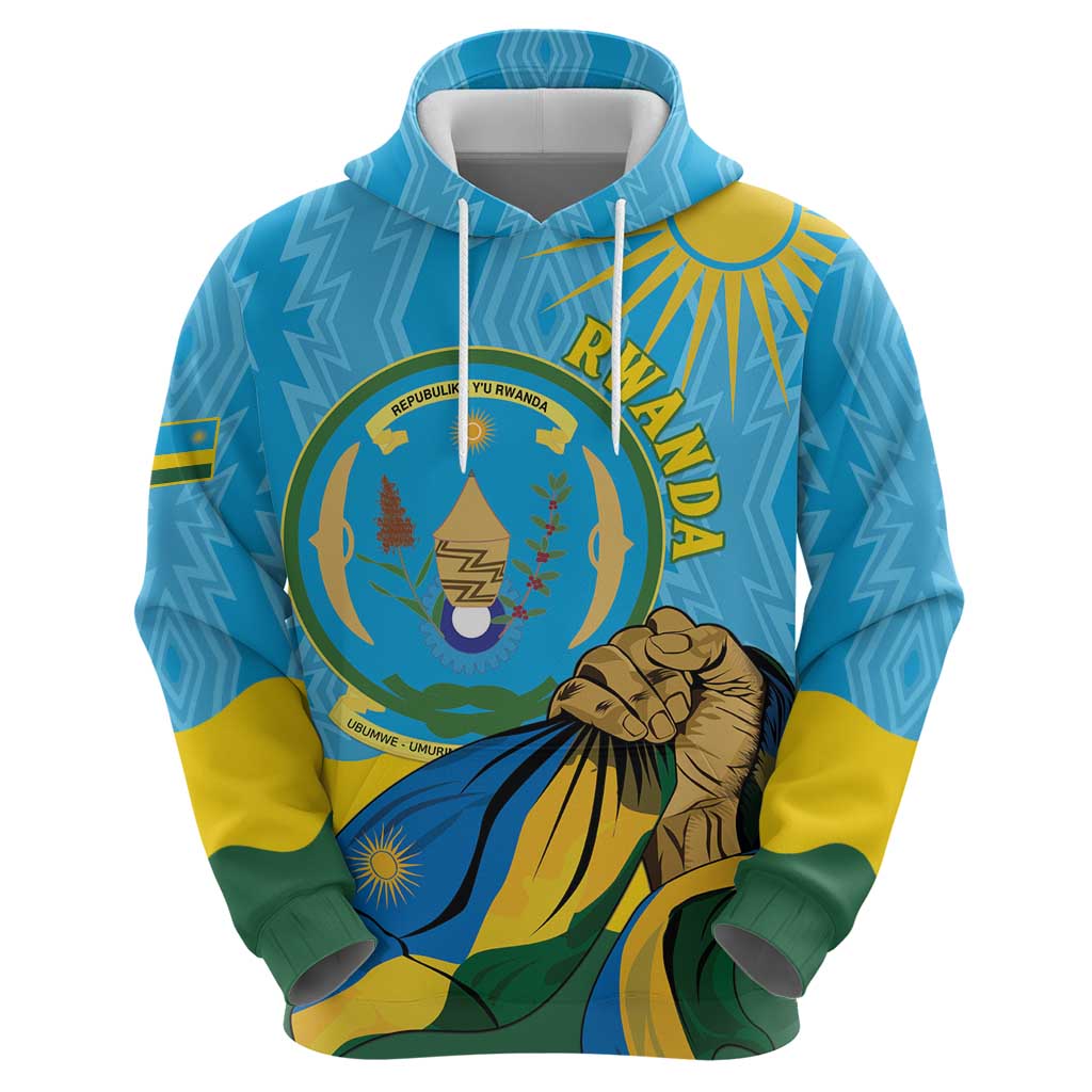 Personalized Rwanda Independence Day Hoodie Coat Of Arms Imigongo Pattern LT15