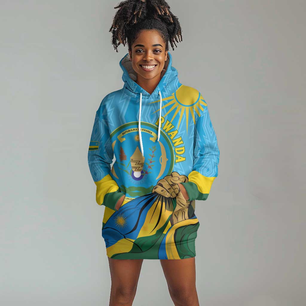 Personalized Happy Rwanda Independence Day Hoodie Dress Coat Of Arms With Map LT15