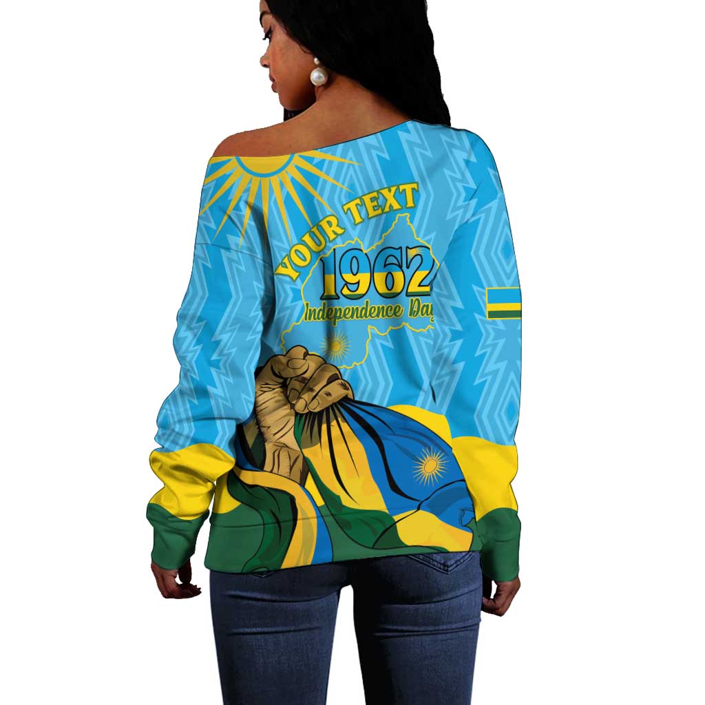 Personalized Happy Rwanda Independence Day Off Shoulder Sweater Coat Of Arms With Map LT15