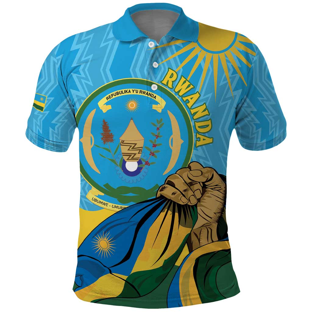 Personalized Rwanda Independence Day Polo Shirt Coat Of Arms Imigongo Pattern LT15