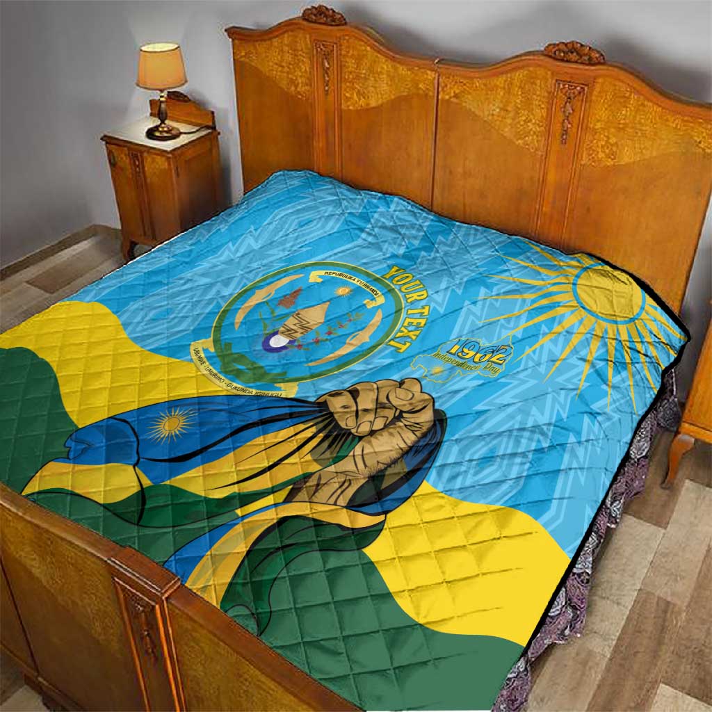Personalized Happy Rwanda Independence Day Quilt Coat Of Arms With Map LT15