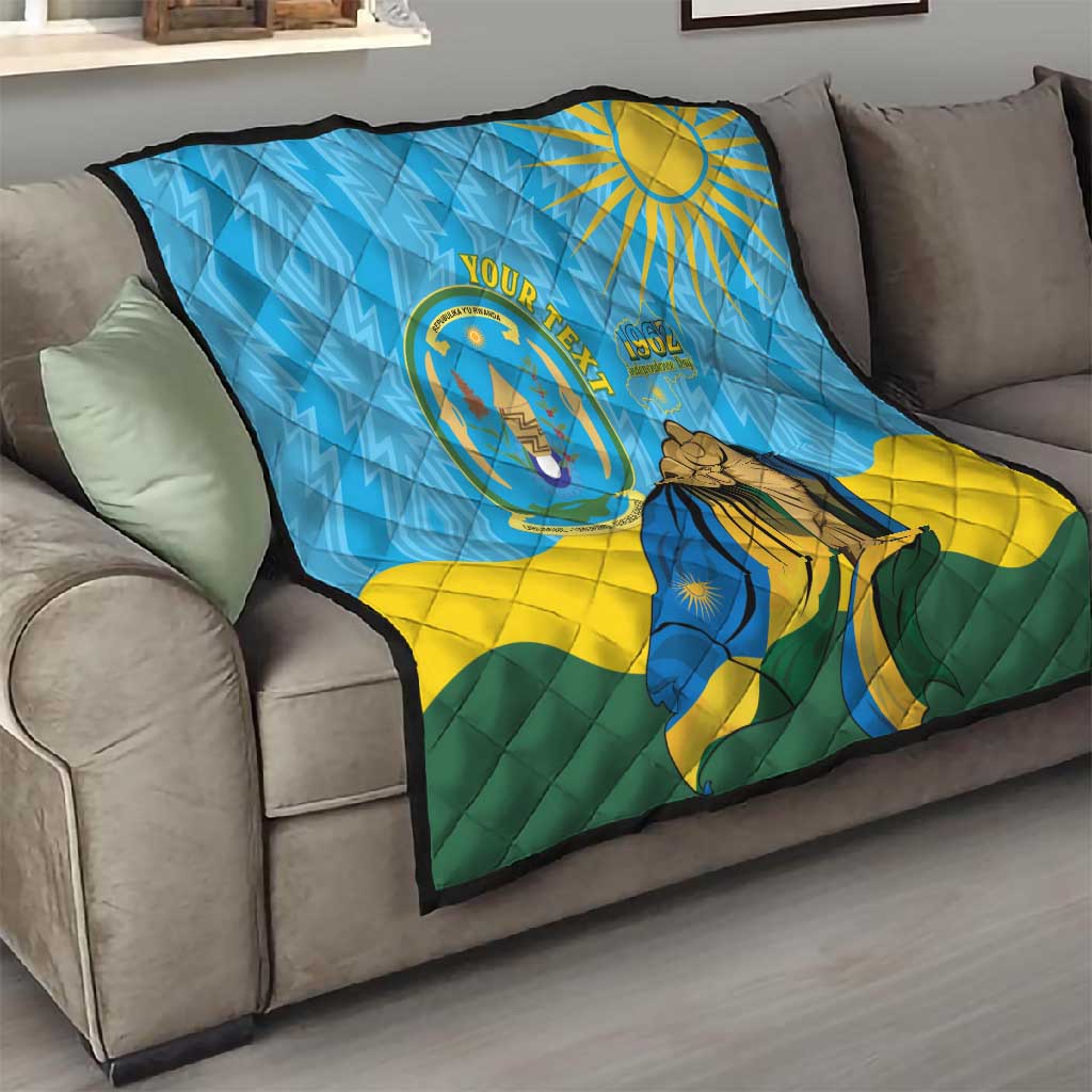 Personalized Happy Rwanda Independence Day Quilt Coat Of Arms With Map LT15