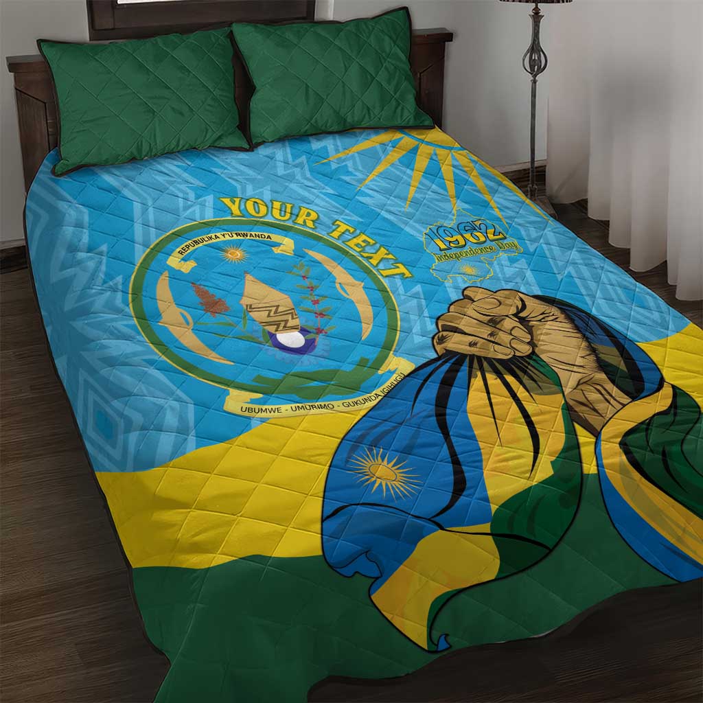 Personalized Happy Rwanda Independence Day Quilt Bed Set Coat Of Arms With Map LT15