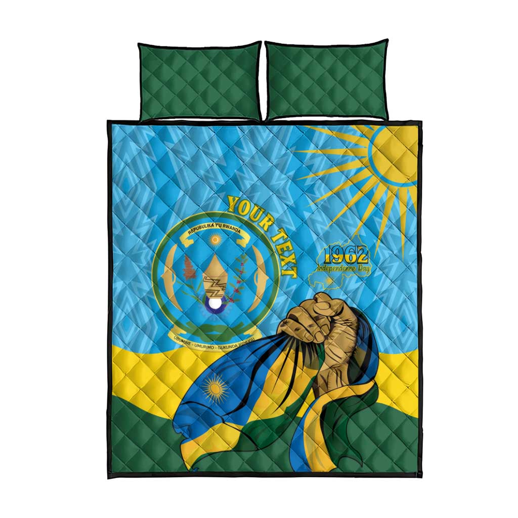 Personalized Happy Rwanda Independence Day Quilt Bed Set Coat Of Arms With Map LT15