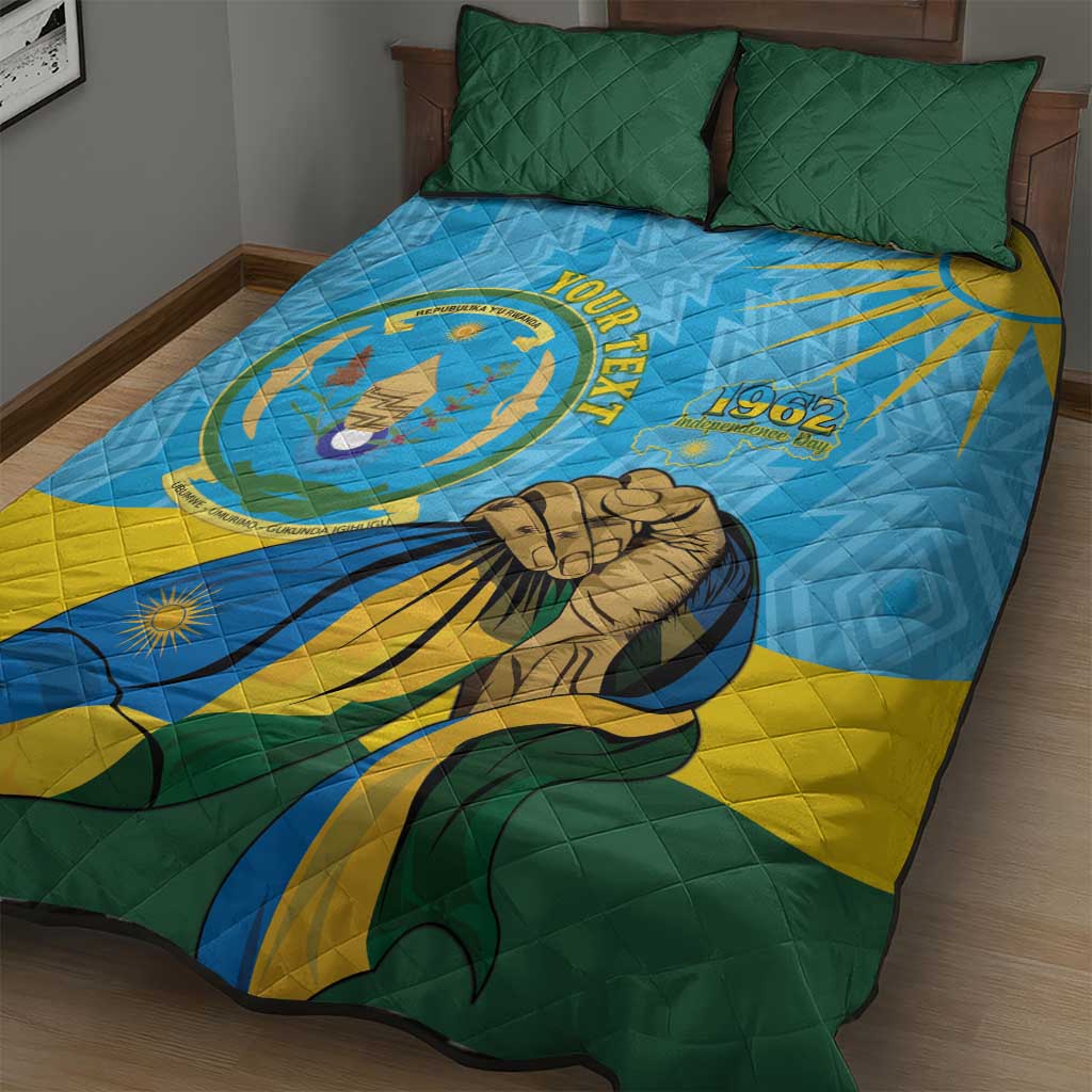 Personalized Happy Rwanda Independence Day Quilt Bed Set Coat Of Arms With Map LT15