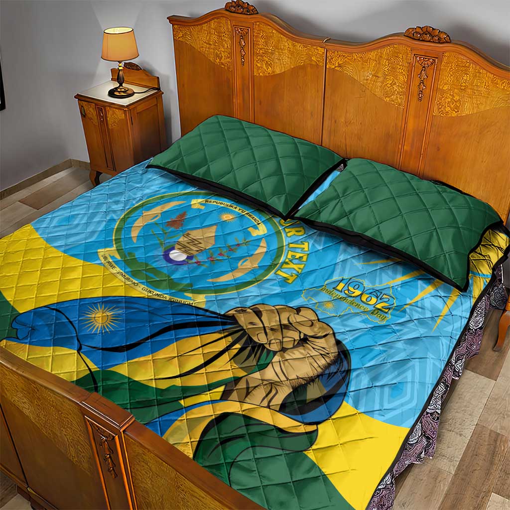 Personalized Happy Rwanda Independence Day Quilt Bed Set Coat Of Arms With Map LT15
