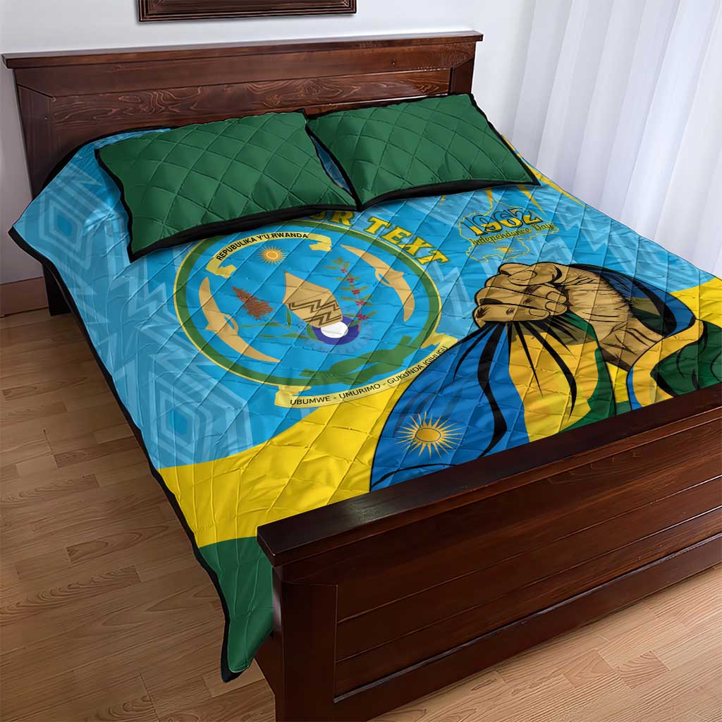 Personalized Happy Rwanda Independence Day Quilt Bed Set Coat Of Arms With Map LT15
