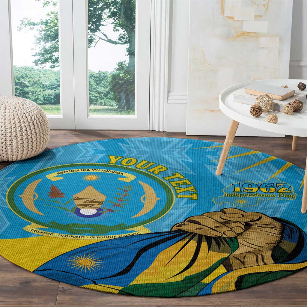 Personalized Happy Rwanda Independence Day Round Carpet Coat Of Arms With Map LT15