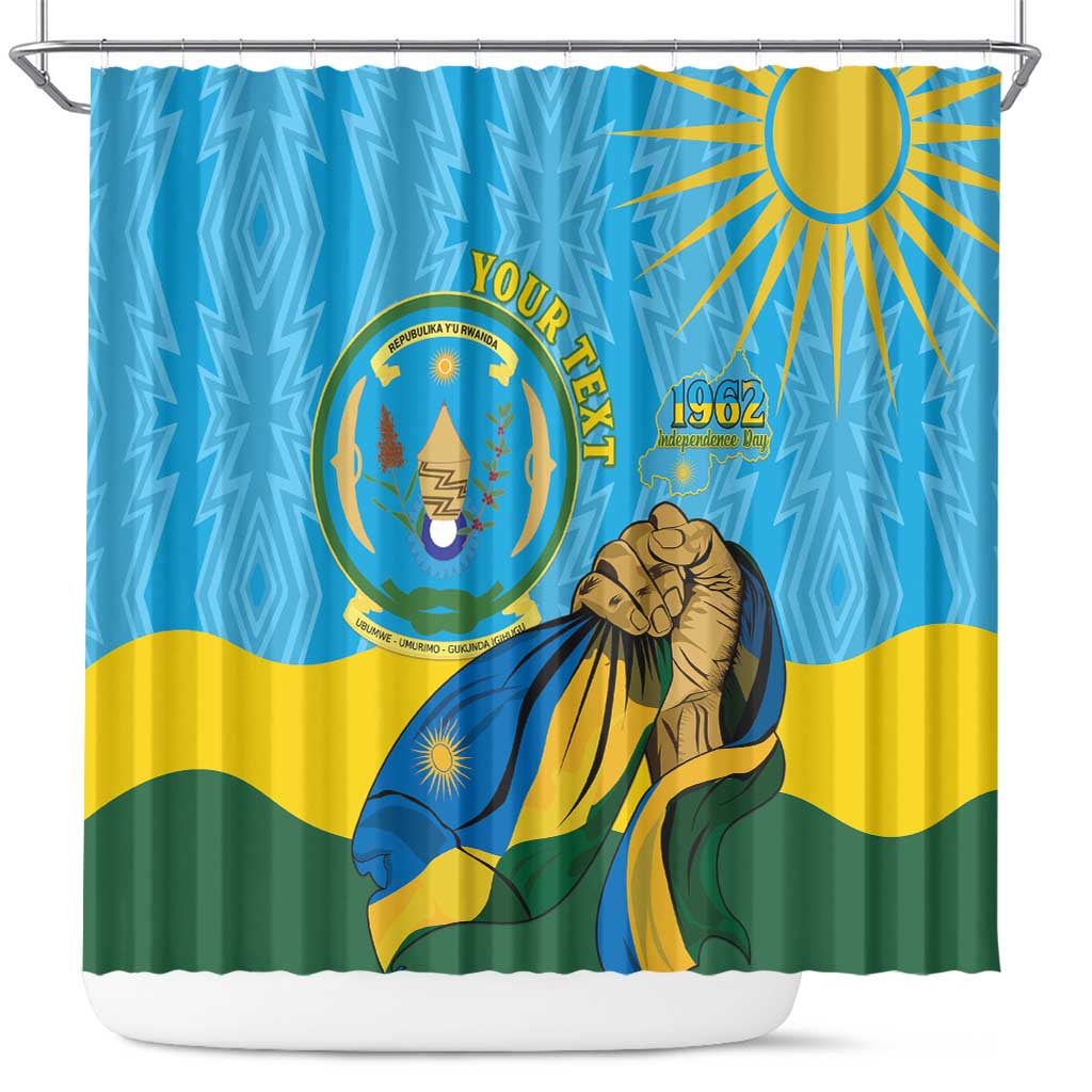 Personalized Rwanda Independence Day Shower Curtain Coat Of Arms Imigongo Pattern LT15