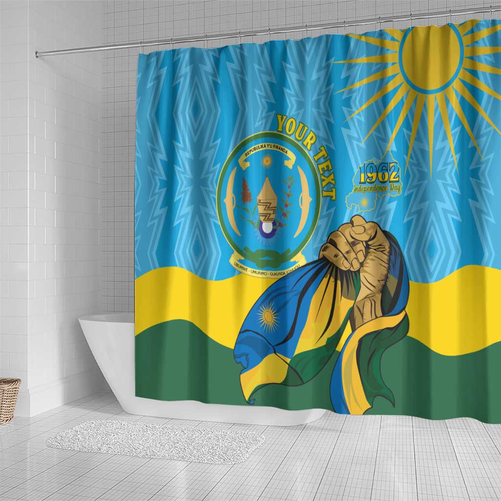 Personalized Rwanda Independence Day Shower Curtain Coat Of Arms Imigongo Pattern LT15
