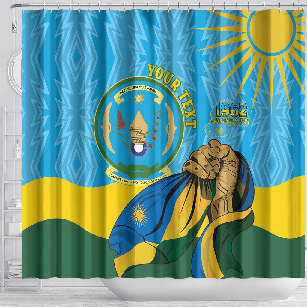 Personalized Rwanda Independence Day Shower Curtain Coat Of Arms Imigongo Pattern LT15