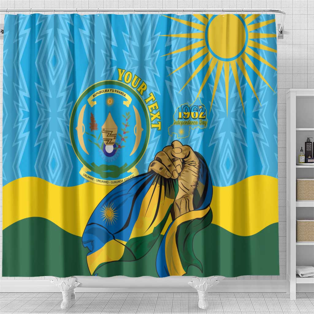 Personalized Rwanda Independence Day Shower Curtain Coat Of Arms Imigongo Pattern LT15